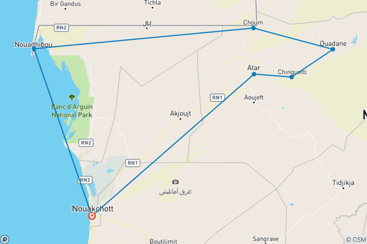 Map of Lifetime Adventure: 7-Day Private Tour to Mauritania