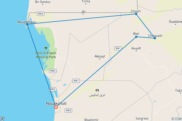 Map of Lifetime Adventure: 6-Day Private Tour to Mauritania