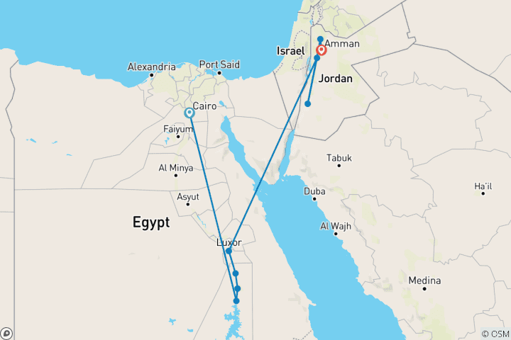 Karte von Ägypten & Jordanien Entdeckerreise (mit Flug) - 10 Tage