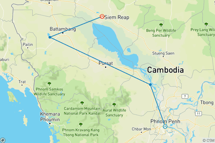 Carte du circuit Tour du Cambodge - De Phnom Penh à Siem Reap