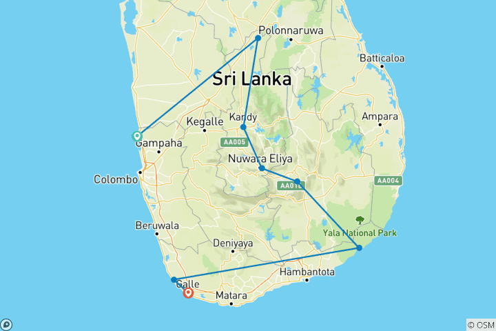 Carte du circuit Le Sri Lanka embrasse l'amour