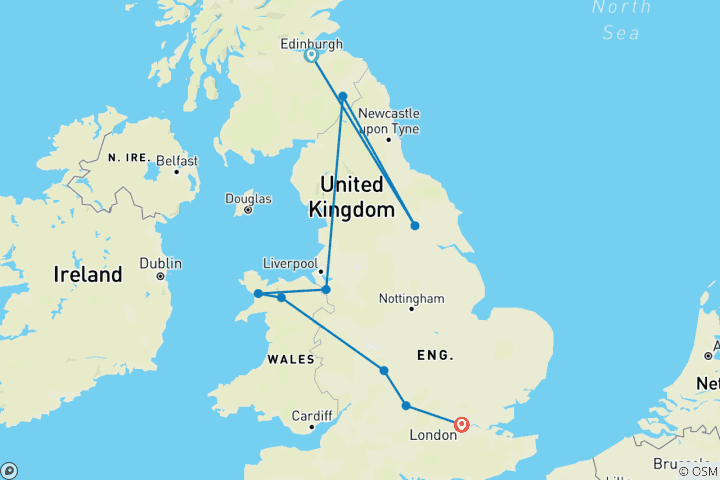 Carte du circuit Paysages britanniques : Angleterre, Écosse et Pays de Galles (d'Édimbourg à Londres) (2024)