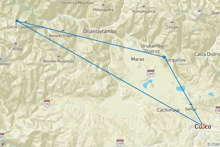 Map of Inca Trail Express. KM 104 (All Inclusive)