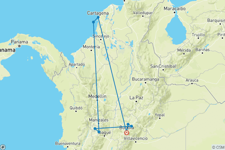 Kaart van Verken de diversiteit van Colombia – een rondreis naar Bogota, de koffieregio & Cartagena