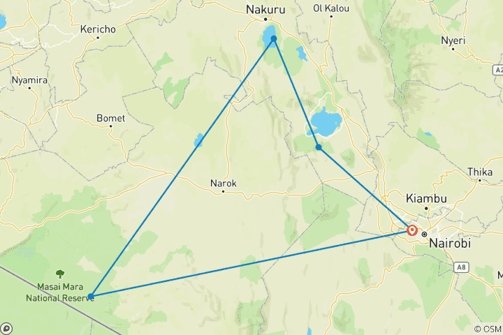 Map of Discover The World's Most Affordable 5 Days Group Mid-Range Safari from Nairobi in Kenya