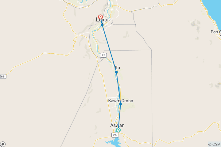Map of 4 Days 3 Nights Nile Cruise from Aswan to Luxor with Daily Guided Trip
