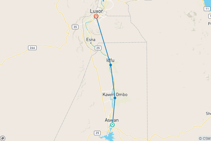 Carte du circuit Croisière sur le Nil 4 jours - 3 nuits  d'Assouan à Louxor