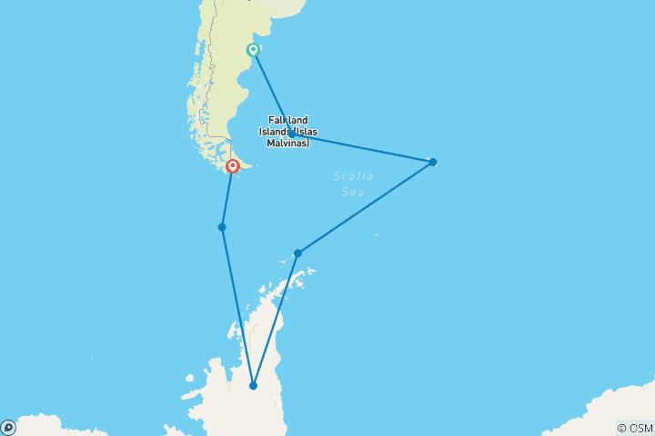 Map of Shackleton's Falklands, South Georgia and Antarctica Expedition (Ocean Endeavour)