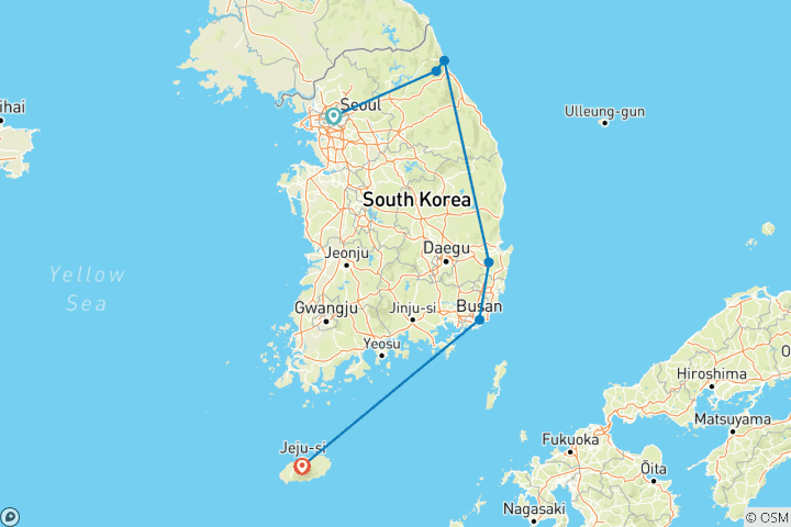 Map of Essential South Korea and Jeju - 12 days