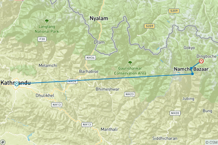 Karte von Amadablam Base Camp (4600 m) mit Hubschrauberrückflug Trekkingreise