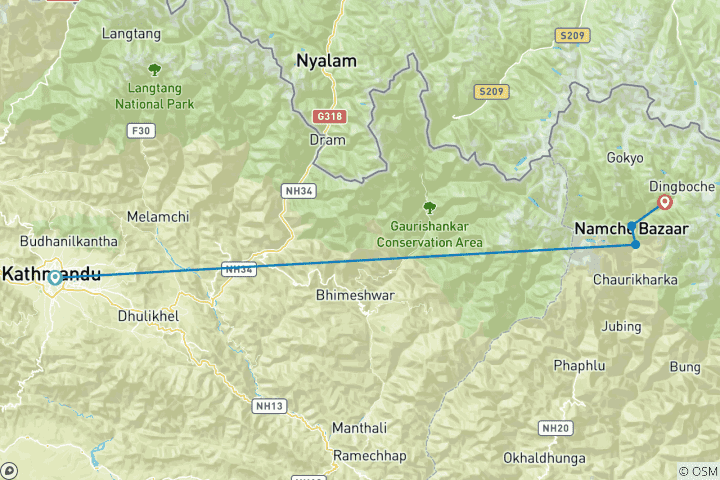 Map of Amadablam Base Camp (4600 m) Trek with Helicopter Return Tour