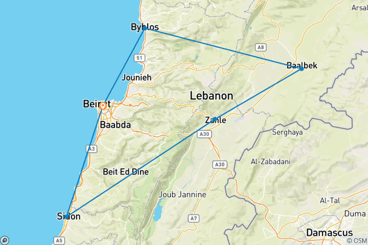 Carte du circuit Evocative Lebanon : Les gens, l'histoire et les paysages