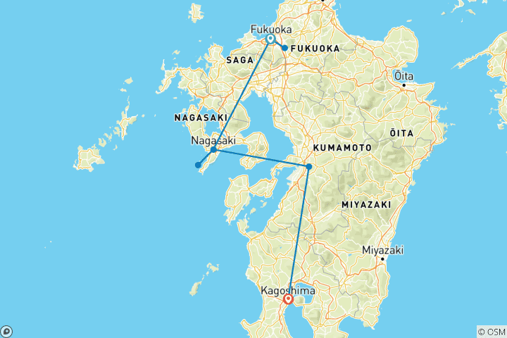 Map of Highlights of Kyushu Island, Japan