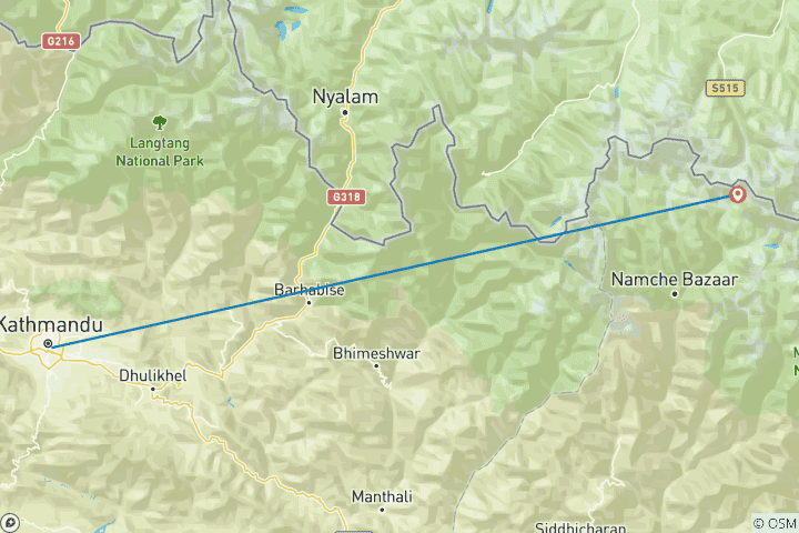 Carte du circuit Tour de l'Everest en hélicoptère avec atterrissage à Kalapatthar (5644 m)