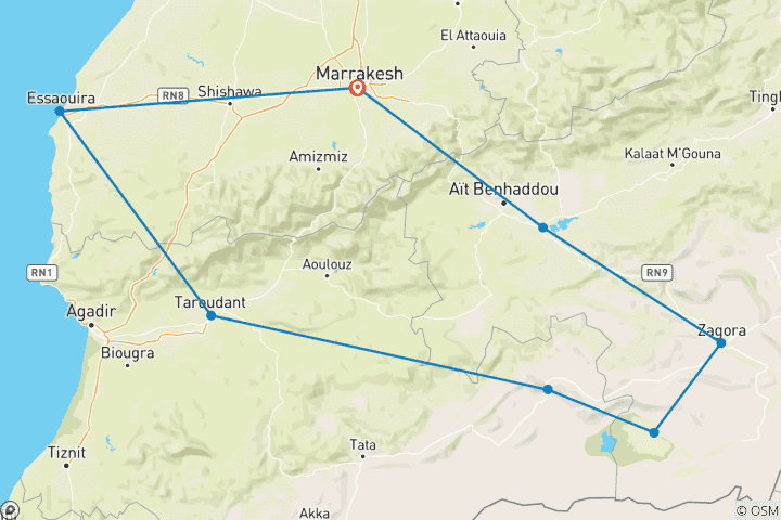 Map of Winter Adventure in Southern Morocco - 10 Days