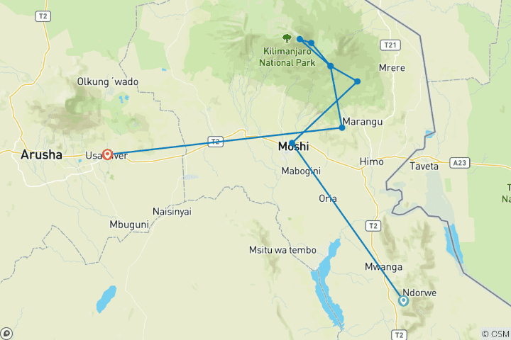 Map of Mount Kilimanjaro  Climbing Through Marangu Route