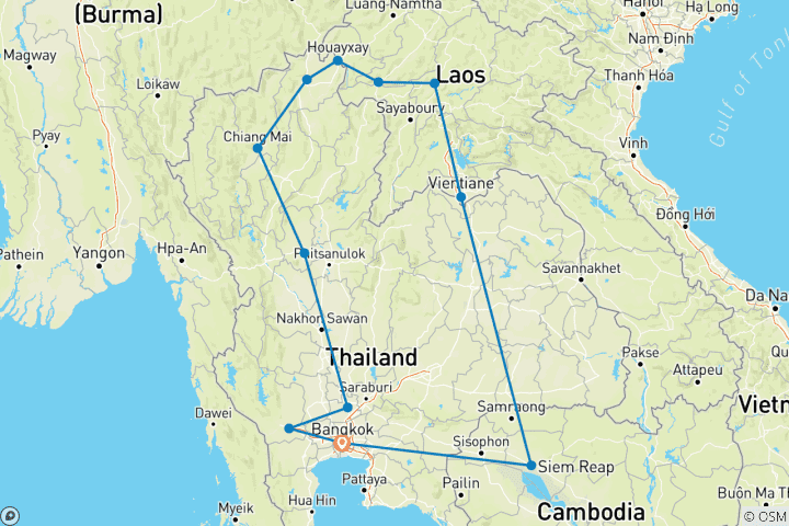 Carte du circuit Circuit d'aventure en Thaïlande, au Laos et au Cambodge - 21 jours/20 nuits
