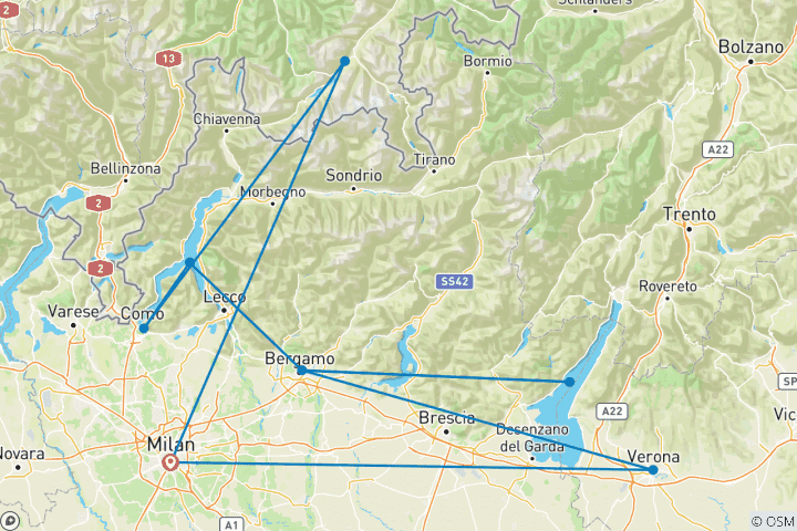 Carte du circuit De Milan aux Alpes : Une visite guidée de l'Italie du Nord