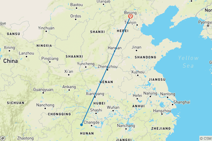 Map of 3-Day Tour to Zhangjiajie from Beijing by Round-way Flight