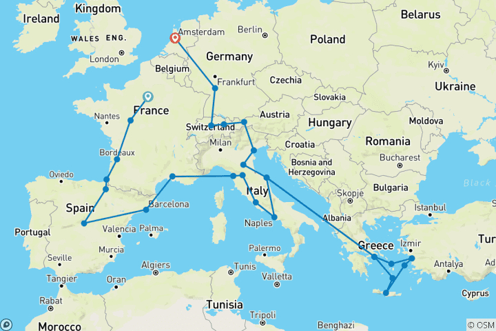 Mapa de Descubridor europeo - acaba en Ámsterdam, Con 3 días de crucero, 28 días, Información de cruceros Celestyal