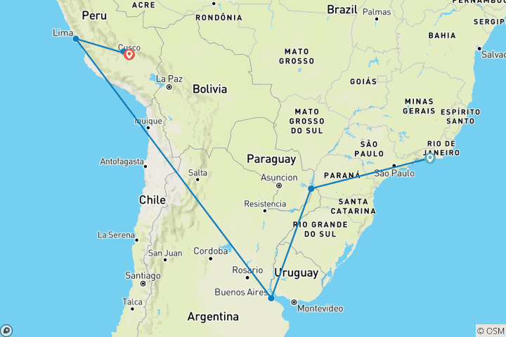 Karte von Südamerika Entdeckungsreise (Intra Tour Flug Buenos Aires - Lima) - 15 Tage