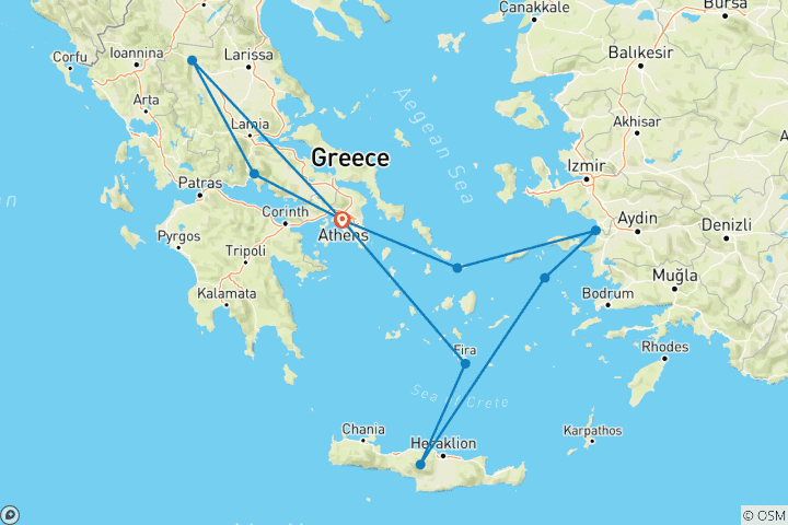 Karte von Höhepunkte Griechenlands mit 3-tägiger Kreuzfahrt (von Athen, bis Athen) - 8 Tage