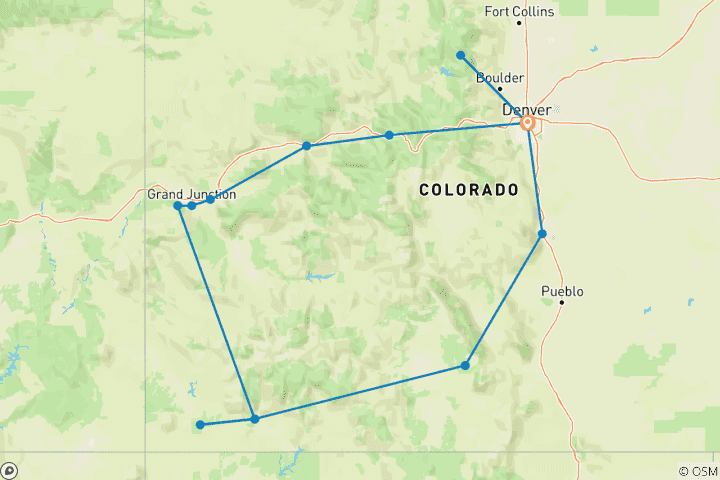 Map of Best of Colorado (9 Days, Denver Airport And Post Trip Hotel Transfer)