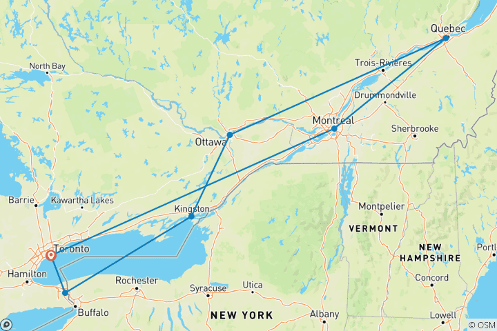 Kaart van Verwennerij in Oost-Canada - in kleine groep - 8 dagen