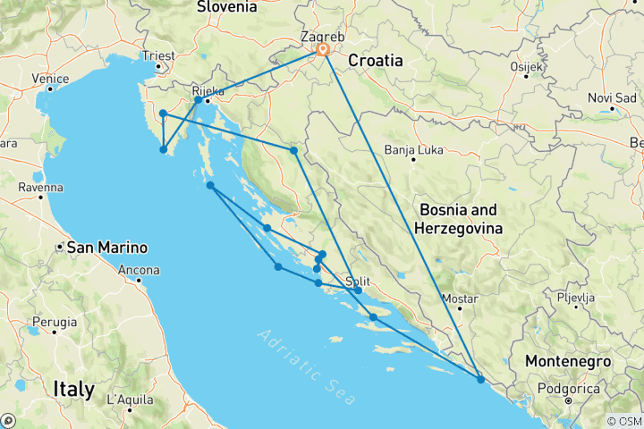 Map of Croatia & the Dalmatian Coast (Small Groups, 14 Days, Door To Door)