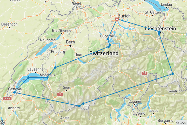 Map of Majestic Switzerland (Small Groups, 10 Days, Door To Door)