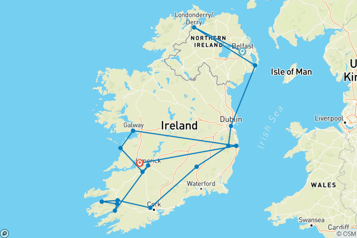 Kaart van De ultieme reis door Ierland – in kleine groep – 12 dagen