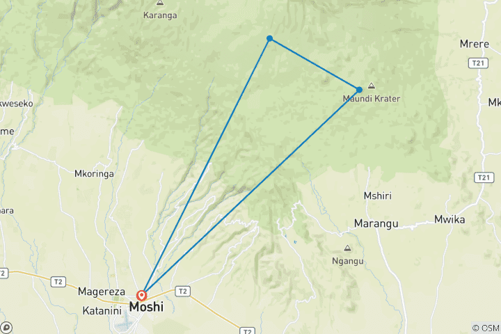 Mapa de Vive el Desafío: 3 días de Escalada al Kilimanjaro por la Ruta Marangu