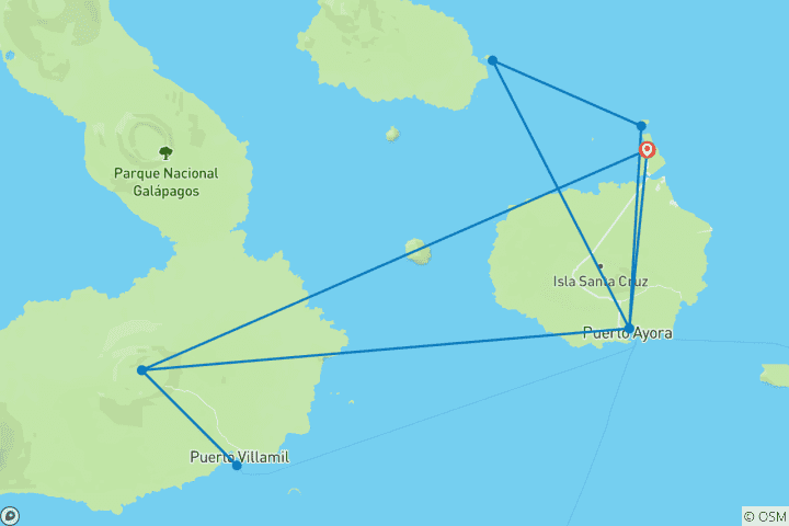 Kaart van Ontdek de verborgen juweeltjes van de Galapagoseilanden: Santa Cruz & Isabela