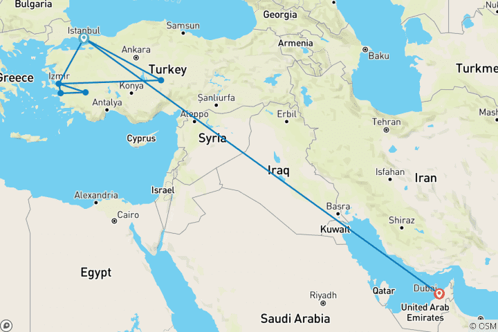 Karte von Von Istanbul nach Dubai - 12 Tage