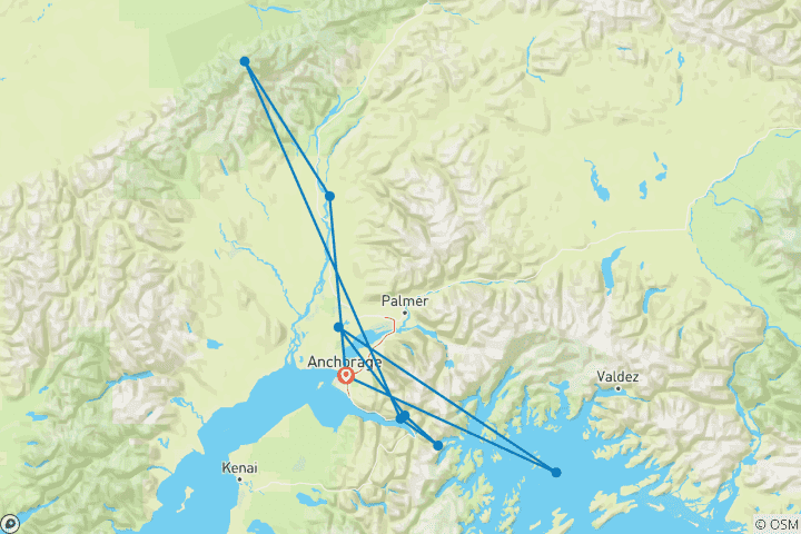 Karte von Juwelen Alaskas (mit Transfer zum Flughafen Anchorage und zum Hotel nach der Reise) Kleingruppenreise - 7 Tage