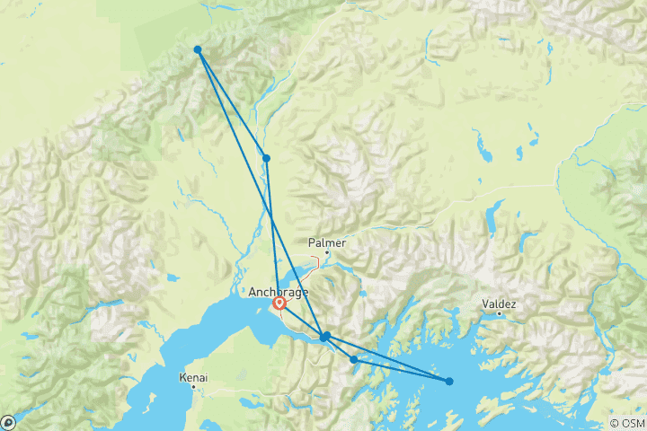 Karte von Juwelen Alaskas (mit Transfer zum Flughafen Anchorage und zum Hotel nach der Reise) - 7 Tage