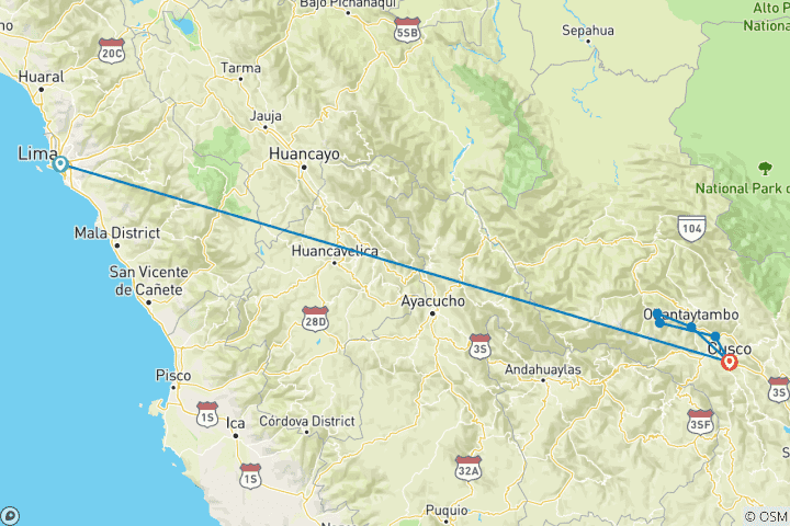 Carte du circuit Pérou avec Machu Picchu - Classique, Base, 10 jours, Intra Tour Air Lima To Cusco