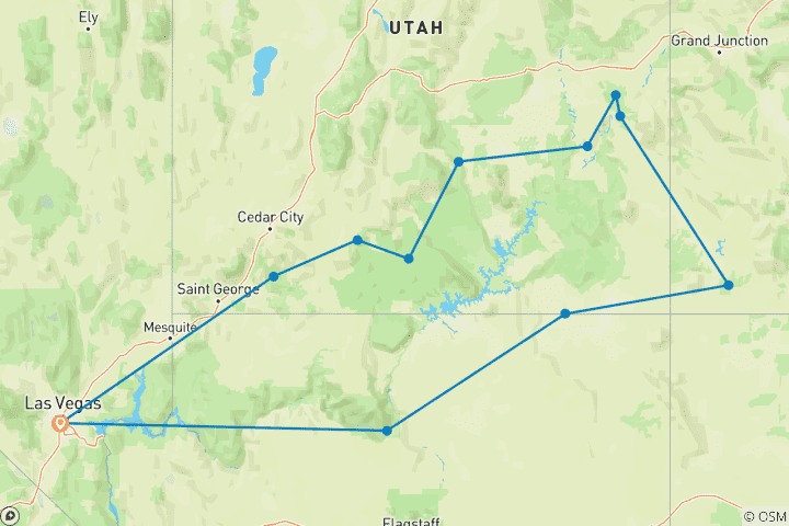 Carte du circuit Merveilles de l'Ouest américain - classique, 10 jours, transfert aéroport Las Vegas et hôtel après le voyage