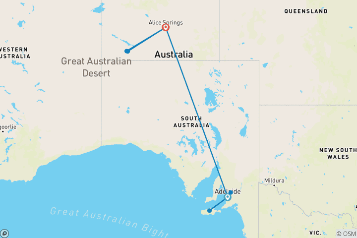 Mapa de El Ghan - paquete de 12 días para explorar Adelaida, Uluru y Alice Springs