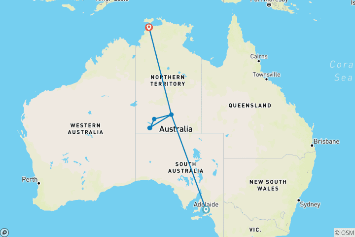 Map of 【The Ghan】 Territory Complete 15 Days Package