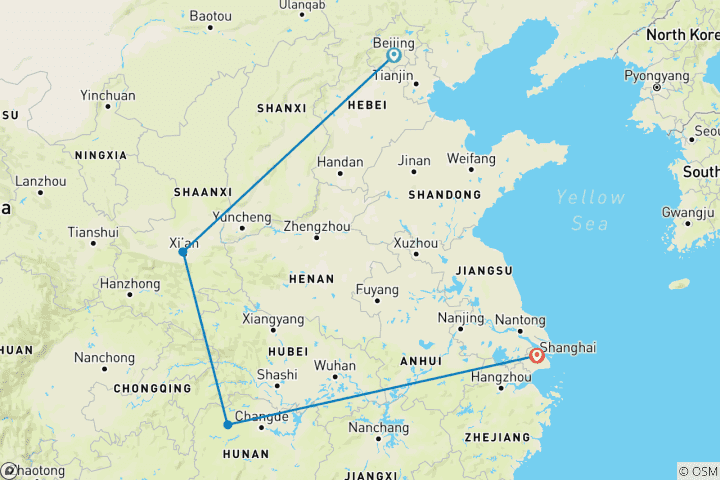 Mapa de Circuito Privado de 11 Días por las Maravillas Naturales de China