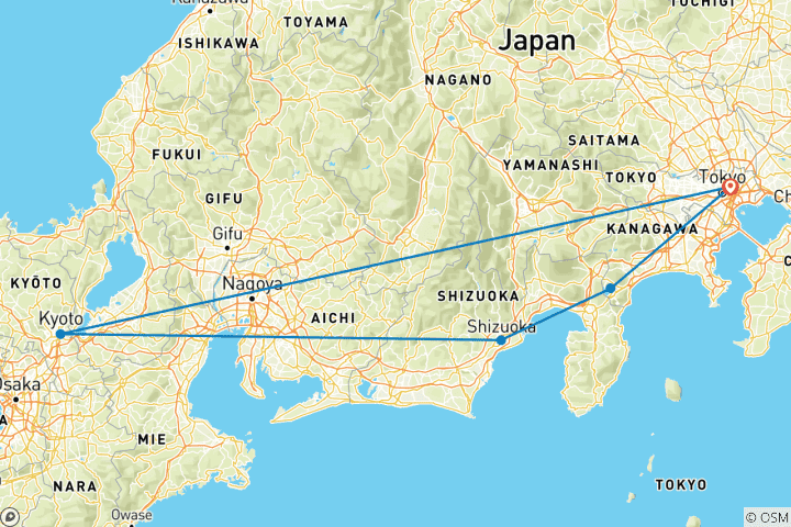 Carte du circuit 9 jours au Japon : Tokyo, Mont Fuji, Kyoto