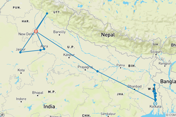 Carte du circuit Naviguez à la découverte d'anciens royaumes sur le Gange dans une croisière de luxe [ 19 jours ]