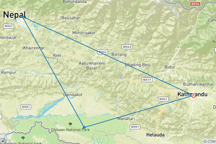 Carte du circuit Circuit classique de luxe au Népal (Katmandou, Chitwan et Pokhara) - 8 jours