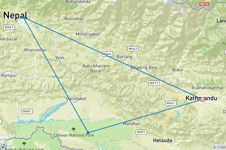 Map of Nepal Tour- 8 days