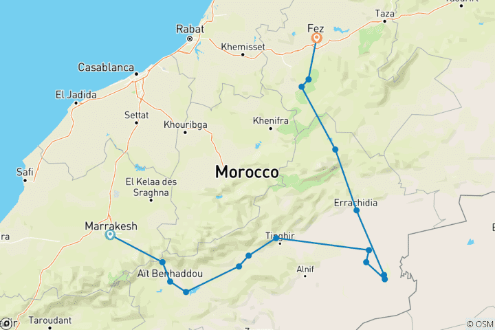 Map of 4-Days Private Desert Tour From From Marrakesh To Fez ( Luxury Camp )