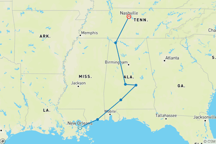 Map of The Rhythm of Reflection: The Southern U.S. By Design