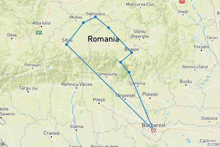 Kaart van Privéreis door Transsylvanië – beroemde bezienswaardigheden – 4 dagen