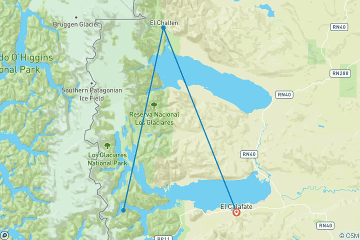 Carte du circuit El Chaltén - au Glam Camp du parc national Los Glaciares (5 jours)