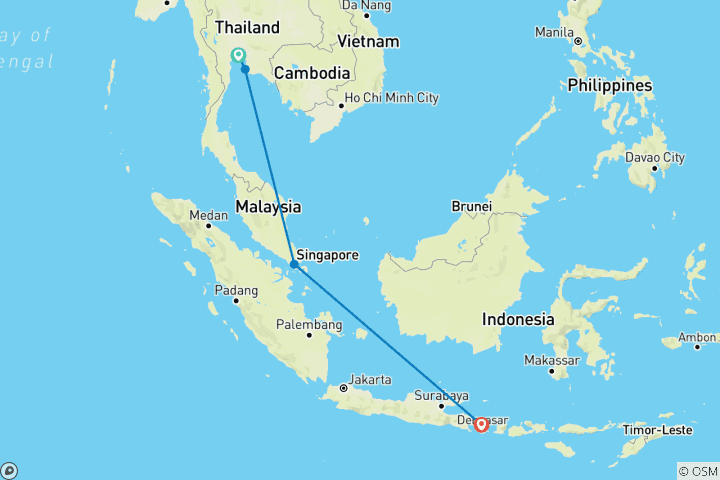Map of 11-Day Exotic Southeast Asia: Thailand, Singapore and Bali Island